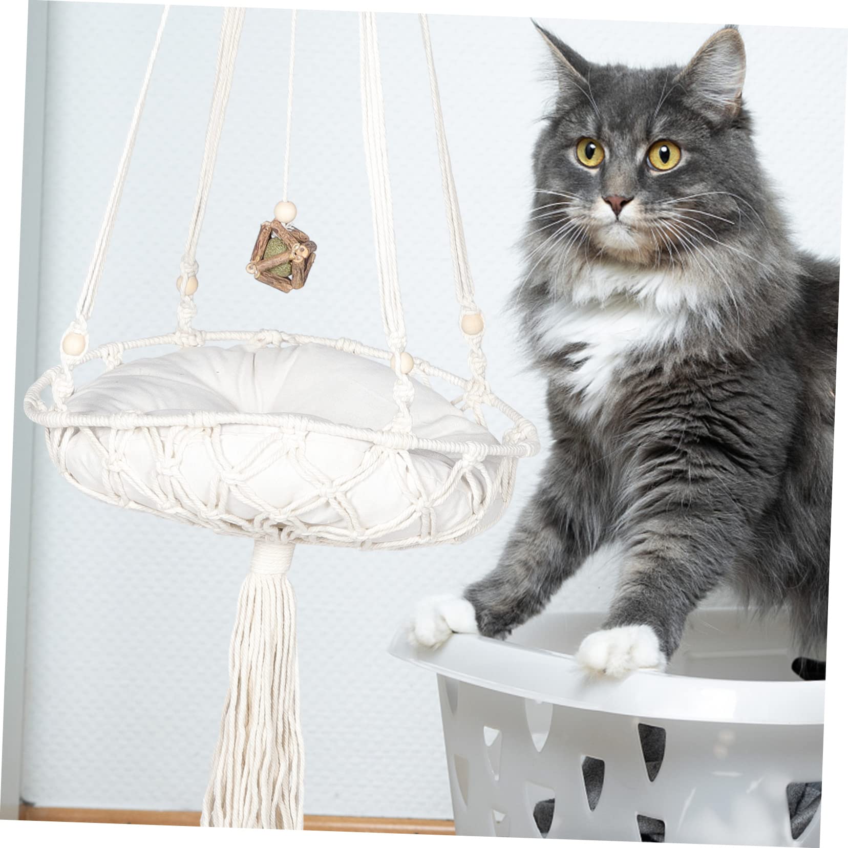 Sosoport Amaca Gatto in Corda di Cotone Stile Boho Set per Sospensione per Letto per Gatti Domestici