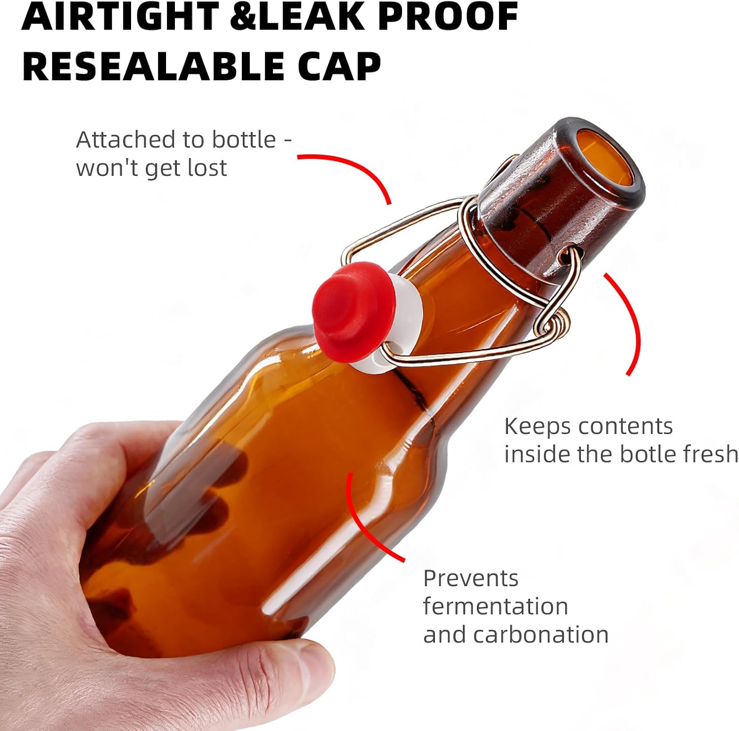 1Pc Amber Swing Top Brewing Bottles with Leak Proof Easy Caps, Glass Beer Bottle Flip Top Bottles For Kombucha, Kefir, Vanilla Extract, Beer (12oz Long Neck)