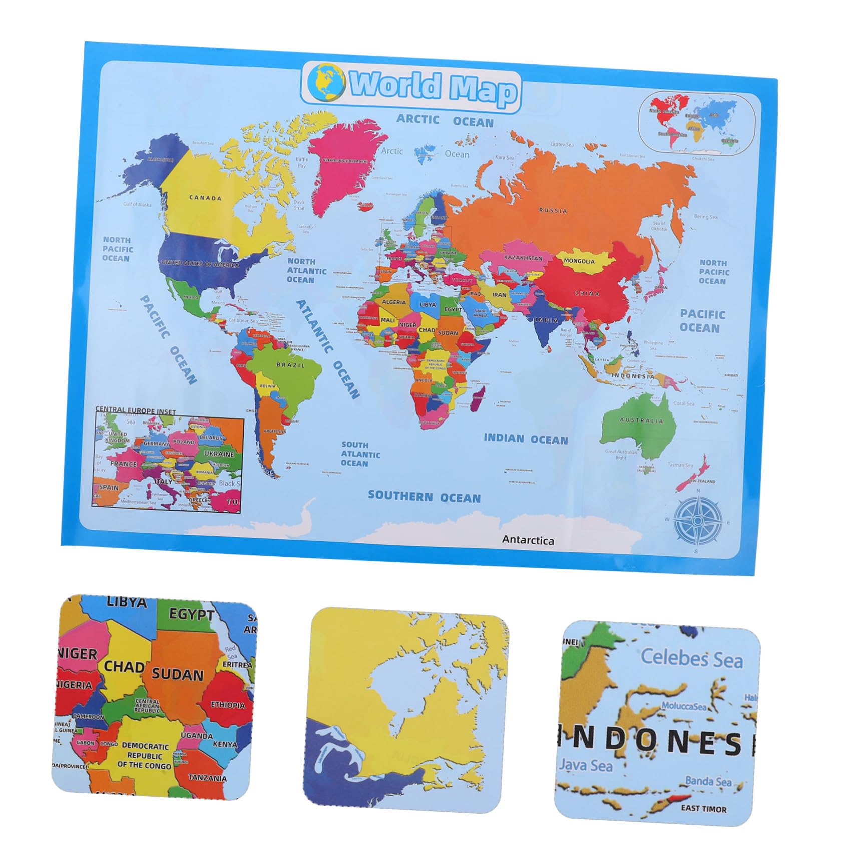 NUOBESTY 4 Hojas mapa del mundo mapamundi world Póster educativo posters decorativos cartel del mundo a mural del usa as del as para niños papel sintético