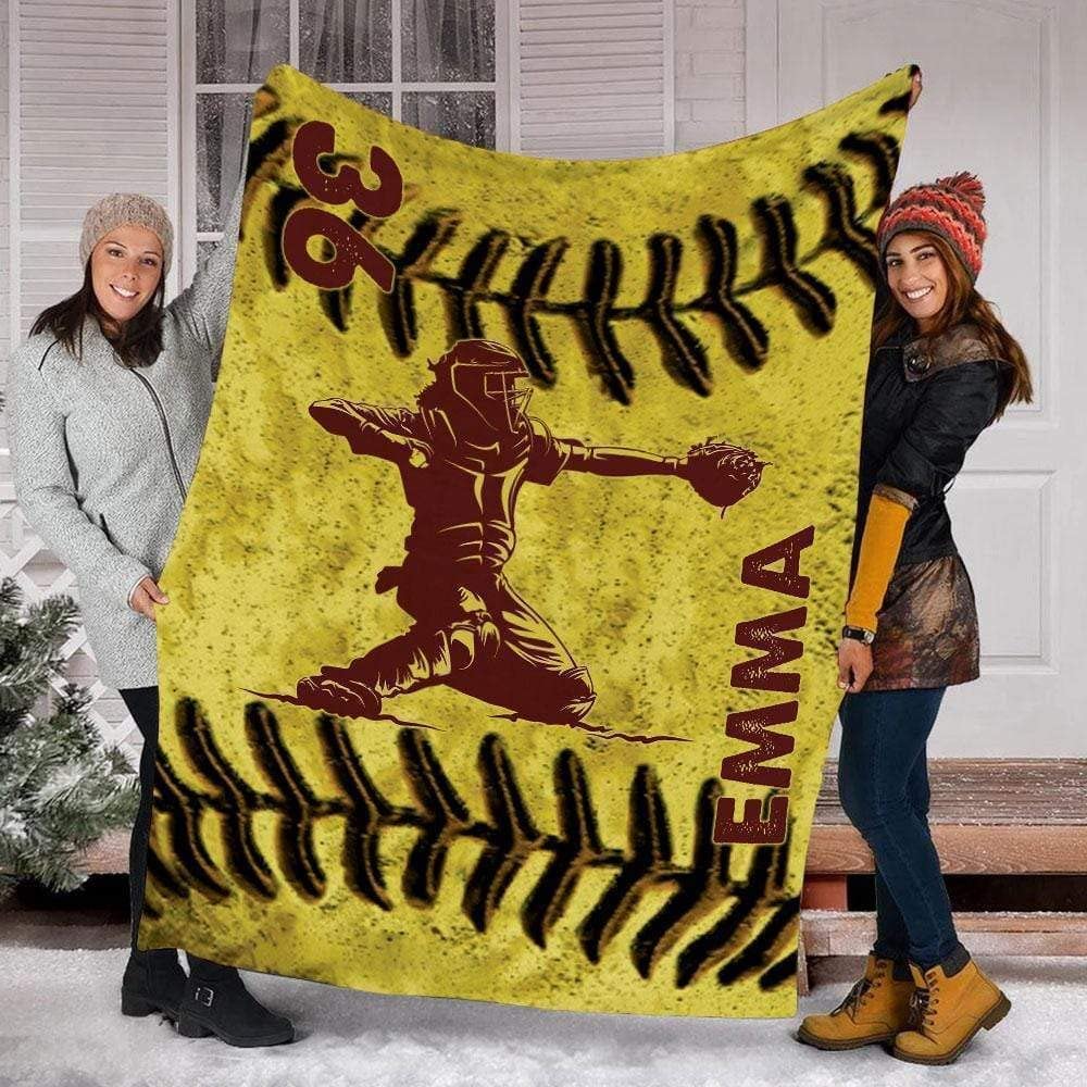 Soflball Sport Blankets with Name, Flannel Throw Super Soft Warm and Comfortable Throw Blanket for All Season for Teen Girl Youth (Softball Design 04)