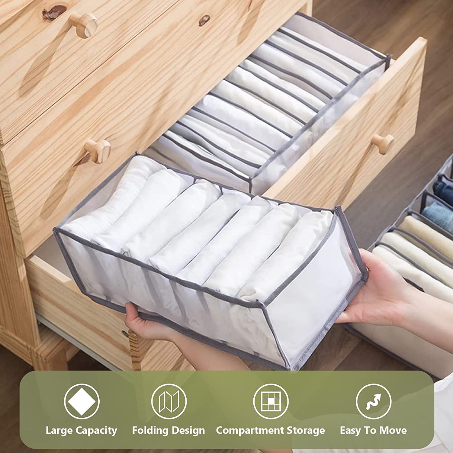 Organisateur Tiroir Pliable VPB 3 Pièces - Range Chaussettes Et Sous-vêtements - Nylon Maille