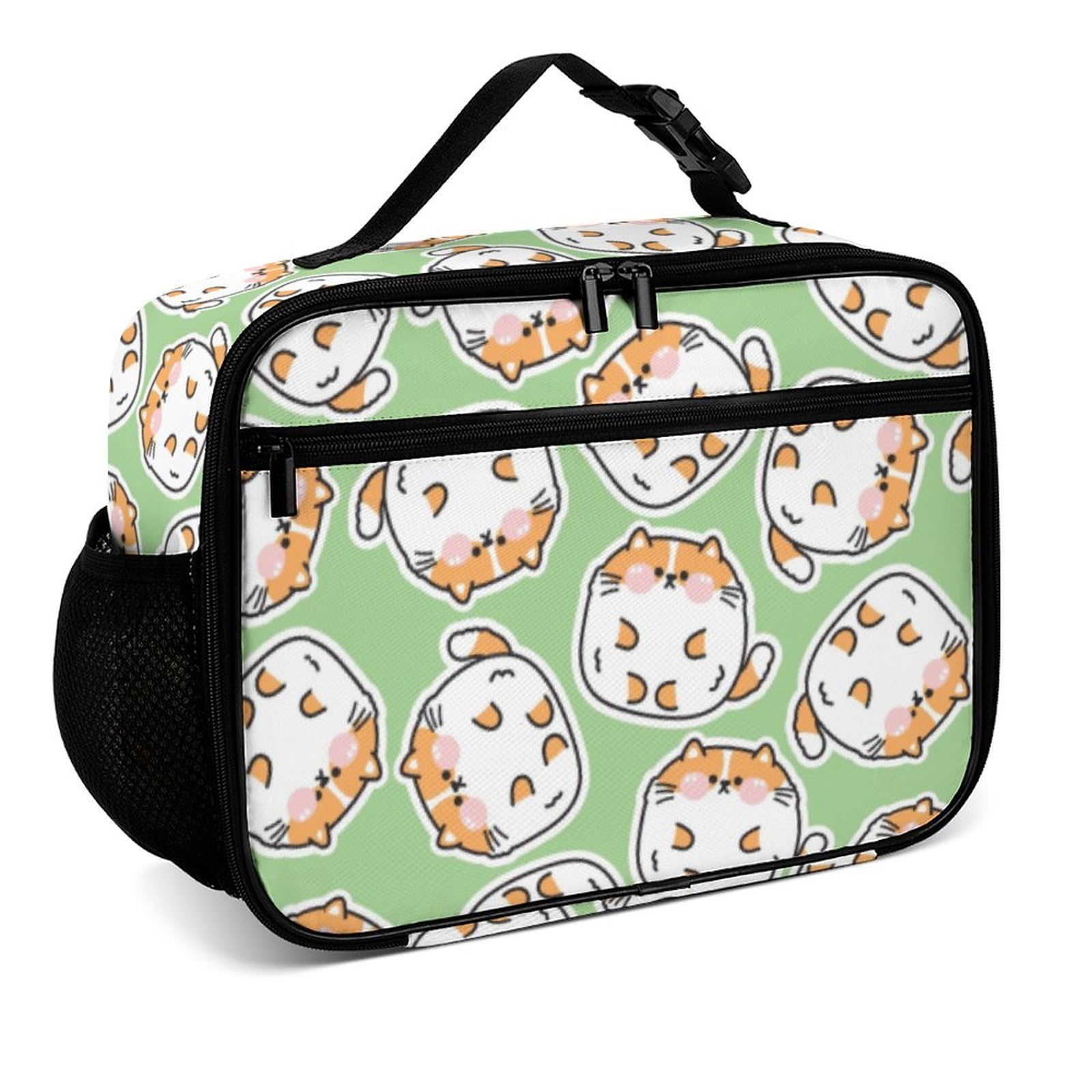 Mushroom068 Fat Chubby Cat Reusable Lunch Box Insulated Lunch Bag Cooler Bag Lunchbox Meal Food Container Tote Bag for Women Kids Girls Boy School Camping Hiking Picnic Beach Travel