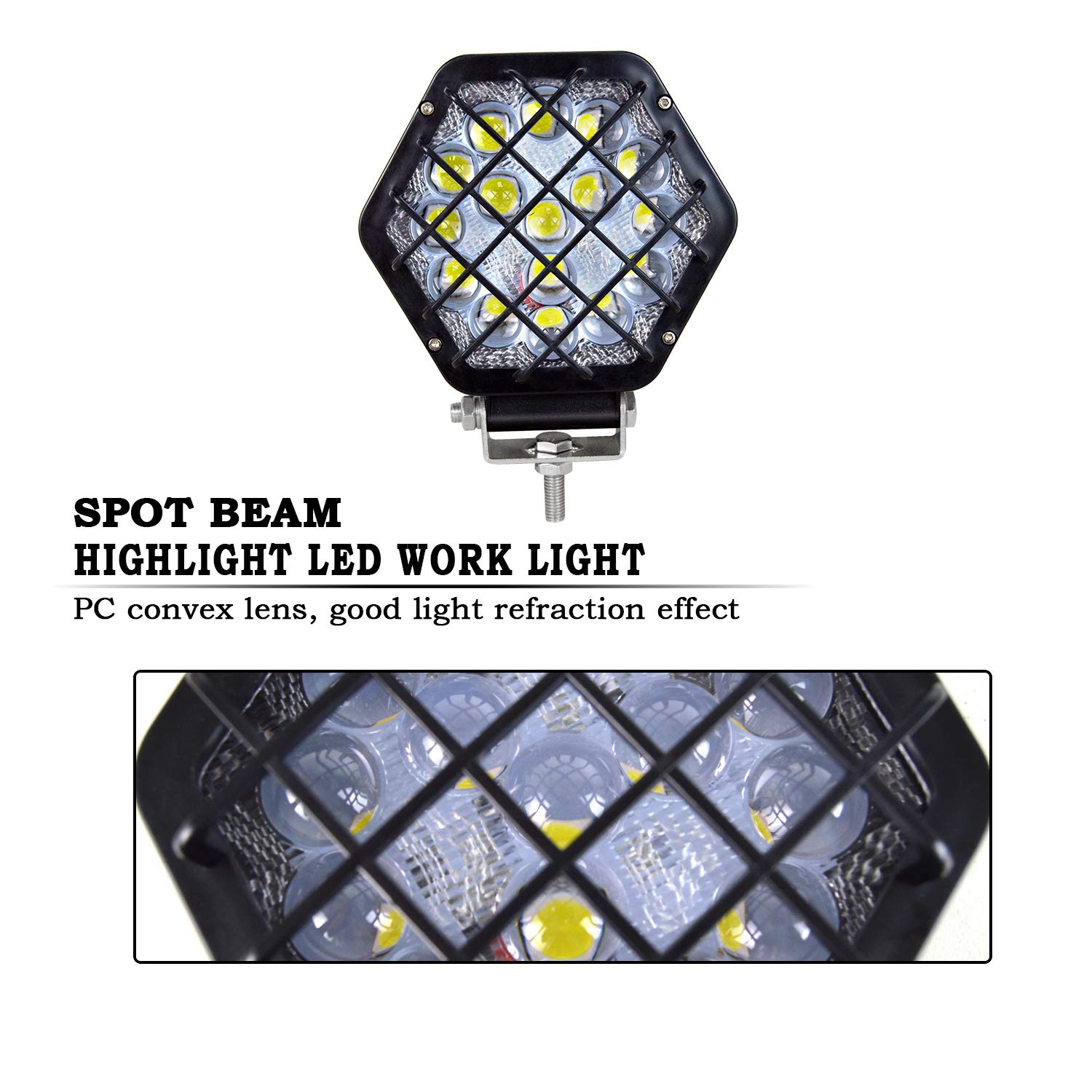 RIGIDON 4 szt. 12 cm 48 W kwadratowe czarne światło robocze LED, wodoodporna wiązka punktowa 5D, 12 V 24 V lampa do samochodów terenowych łodzi ciężarówek 4 x 4 SUV ATV traktory koparka, 6000 K białe reflektory przeciwmgielne lampa
