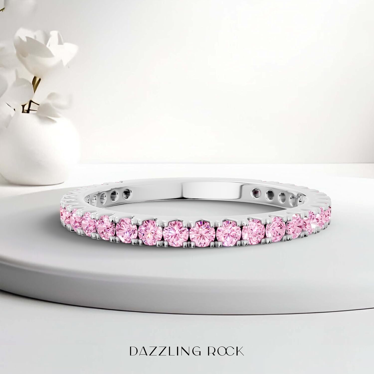 Dazzlingrock Collection Round Natural Gemstone or Diamond Half Eternity Wedding Band for Women in Real Solid Gold