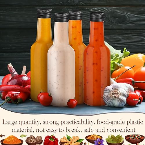 Miniatura 6 de Zubebe 50 botellas de salsa picante de 8.5 onzas, botellas transparentes vacías de licor, botellas de alcohol de plástico con tapas de rosca a