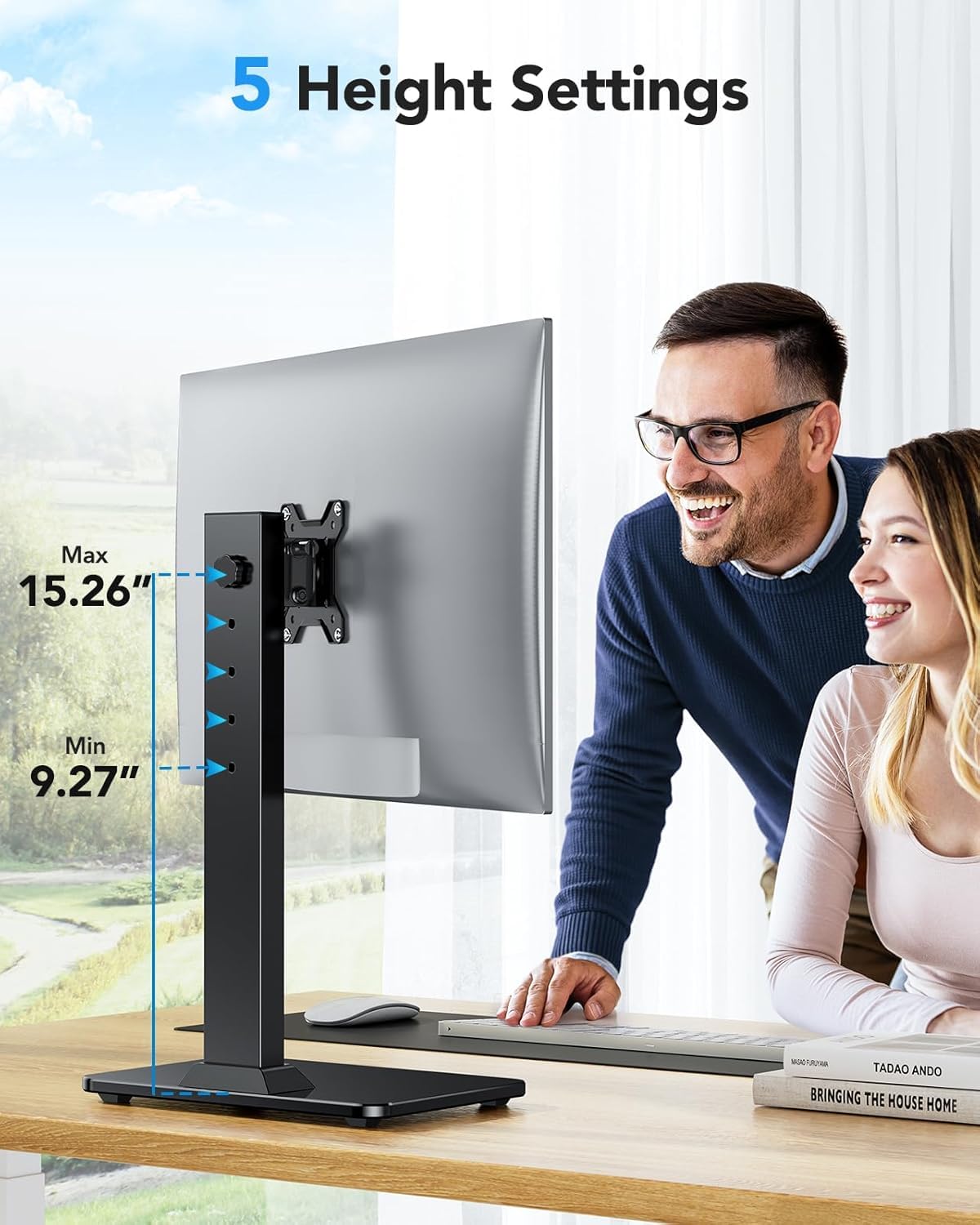 HUANUO Supporto Monitor Scrivania, Supporto VESA Indipendente Schermi 13-34 Pollici, Supporta fino a 20kg, 5 Opzioni di Altezza, Supporto Monitor Girevole con Rotazione a 360°, VESA 75x75mm/100x100mm