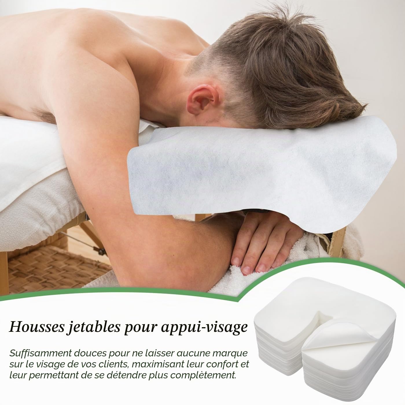 500pcs Coussin Facial Jetable de Massage, Protege Têtière pour Table de Massage, Coussin Jetable pour I'appui-tête de la Table de Massage pour Salons Beauté Spa Hôtels (26 x 37cm)