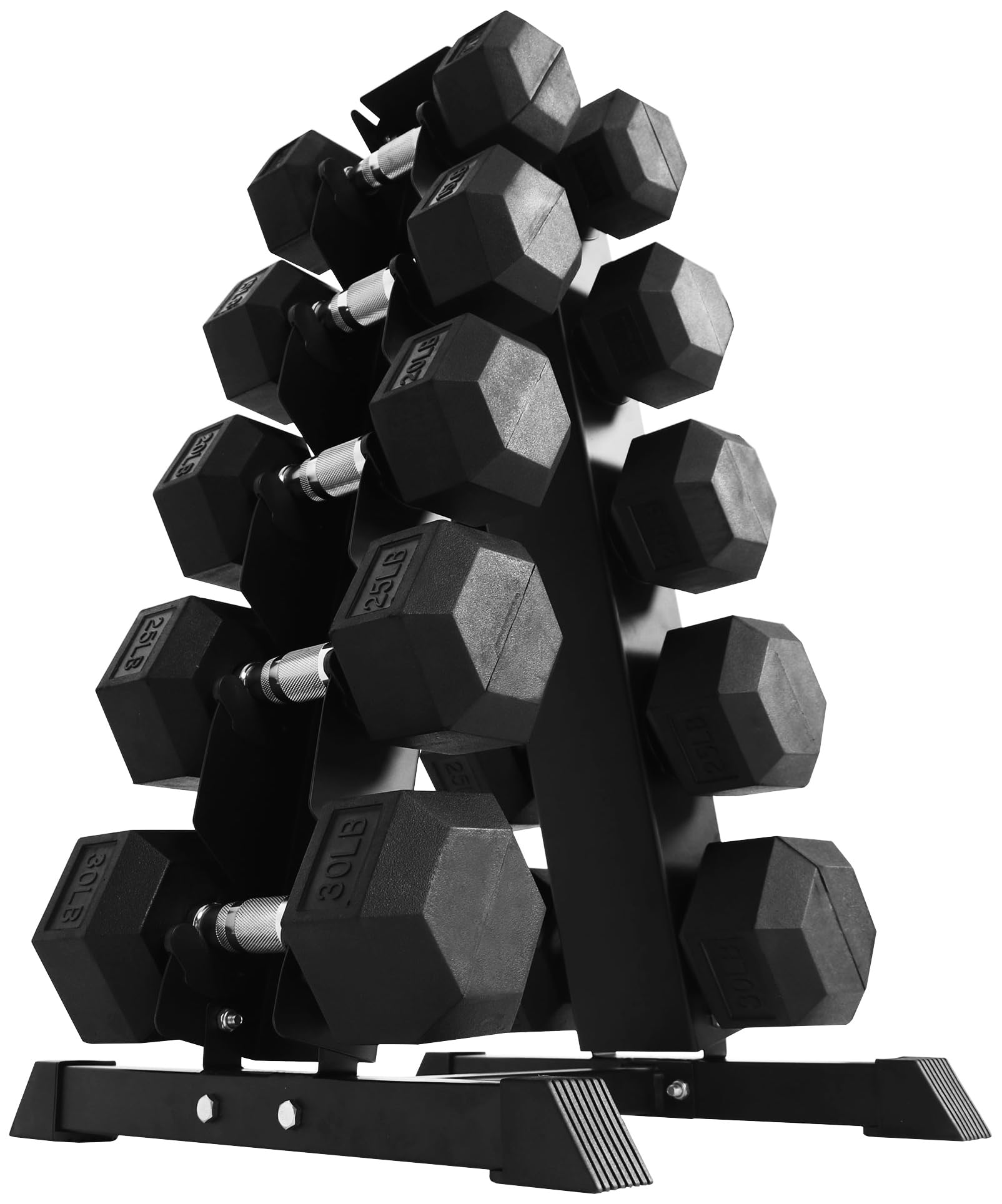 BalanceFrom Rubber Coated Hex Dumbbell Set with A-Frame Rack Black Solid Cast Iron Home Gym Weights with Chrome