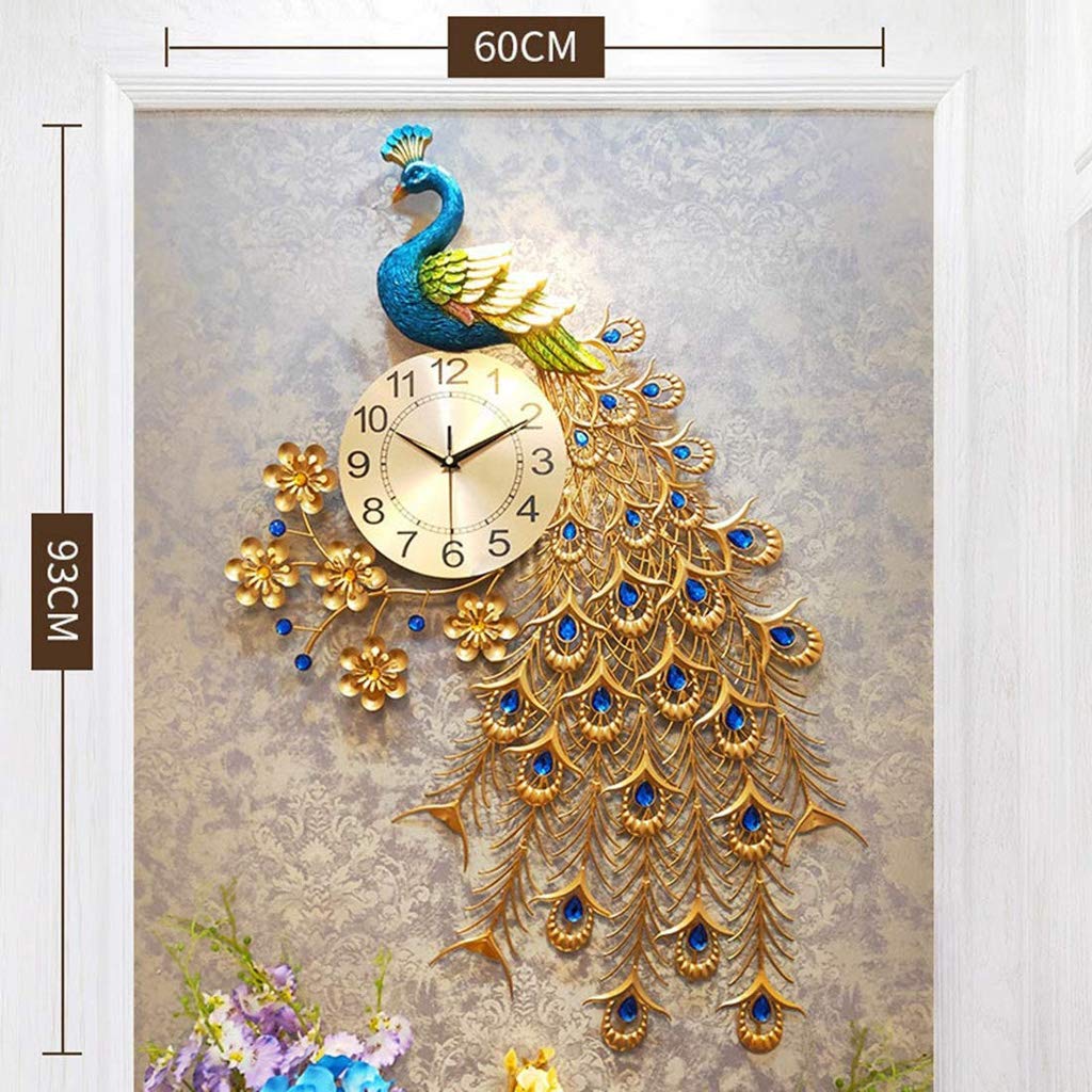 Reloj De Pared Grande Reloj De Pared De Pavo Real, Metal Batería Movimiento Silencioso, Adecuado para Sala De Estar Bar Oficina Escuela 60 * 93 Cm