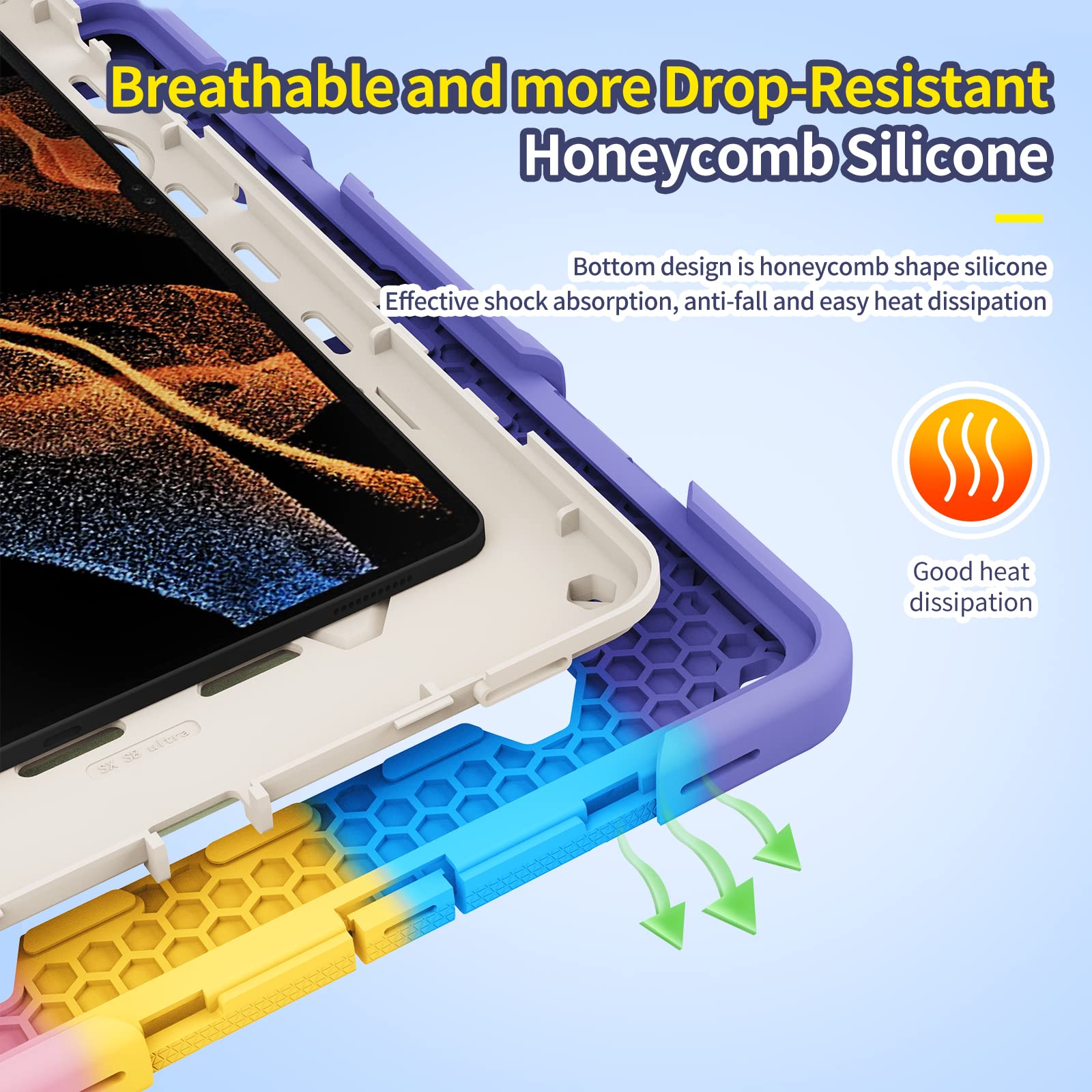 Custodia per tablet Samsung Galaxy Tab S10 Ultra da 14,6 pollici, custodia antiurto in silicone resistente con portapenne, tracolla, supporto pieghevole girevole, cinturino da polso