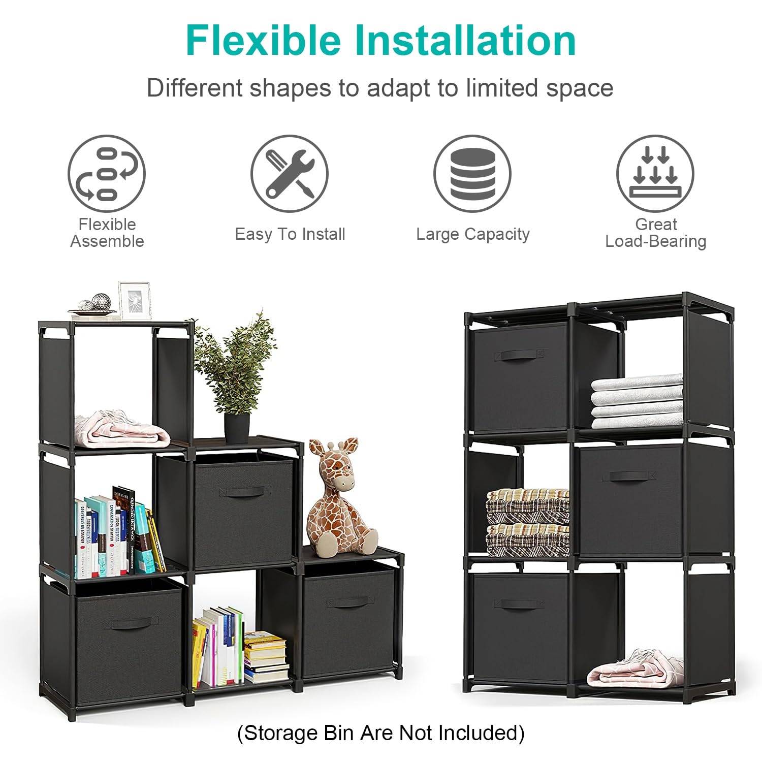Zorpupoa 9 Cubes Closet Shelves, DIY Stackable Cube Shelf, Plastic Cube Storage Organizer for Living Room Bedroom Office