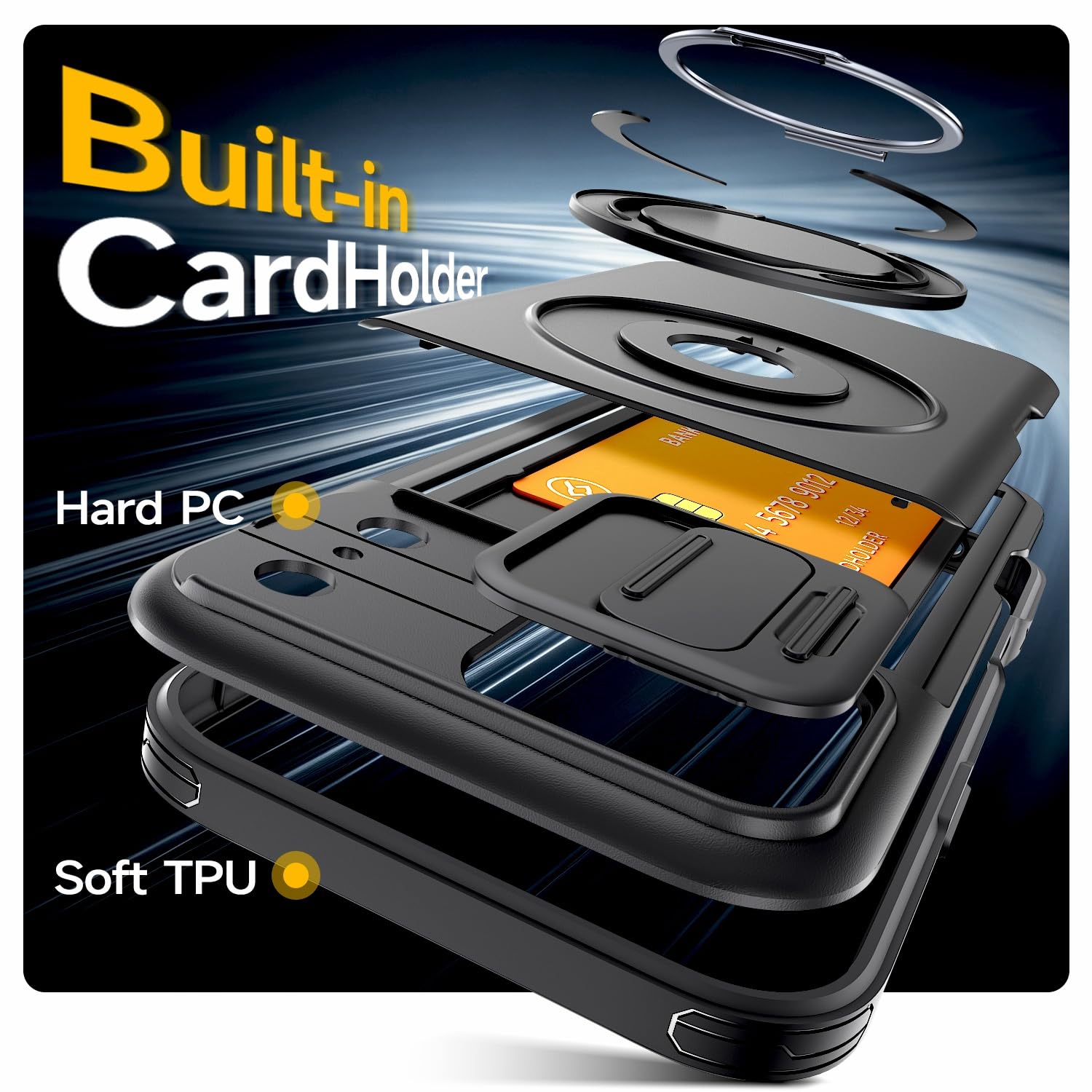 Luksusowe etui z portfelem do iPhone'a 17 16 15 14 13 12 Pro Max 17e 16e 17pro, odporne na wstrząsy, z uchwytem na kartę (do iPhone'a 15 Pro Max/ciemnoniebieskie)