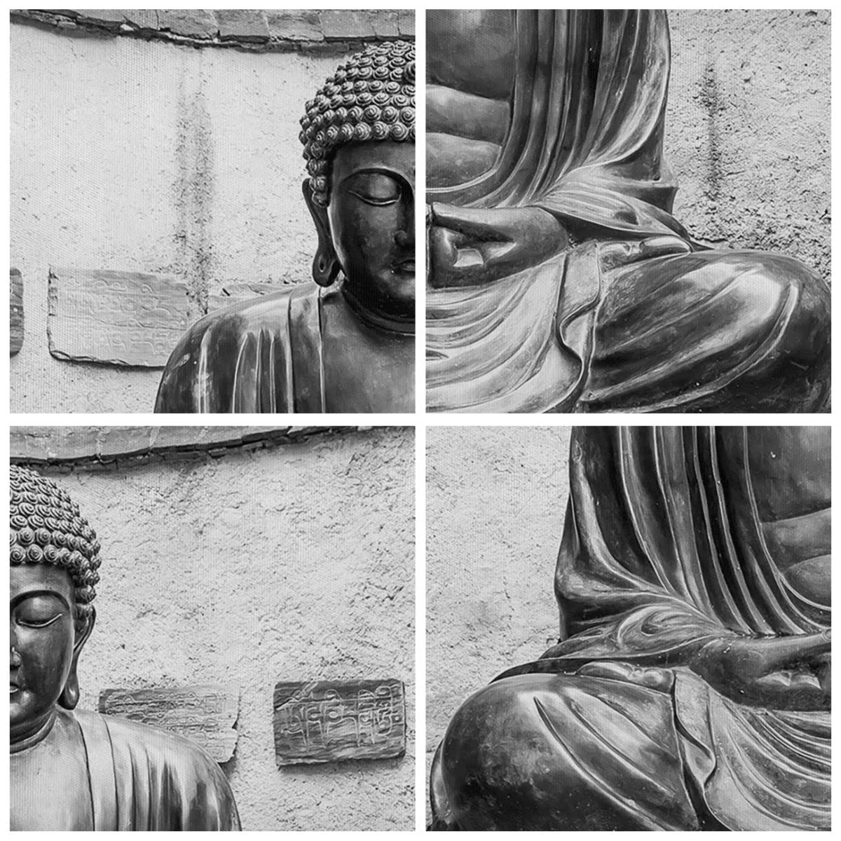 Lienzo Decorativo 160x85cm Tríptico Arquitectura Blanco y Negro - 4329 | japonés Buda Estatua Cuadro sobre Lienzo Grande Arte mural Decoración del Hogar Salón Dormitorio Oficina Cuadros de Pared