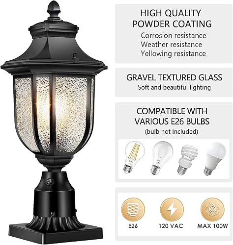 Miniatura 7 de Dusk to Dawn Outdoor Post Lights Light Hardwired 120V with Pier Mount Base, Anti-Rust Pole Lantern, Modern Light Fixture, 100% Aluminum Waterproof