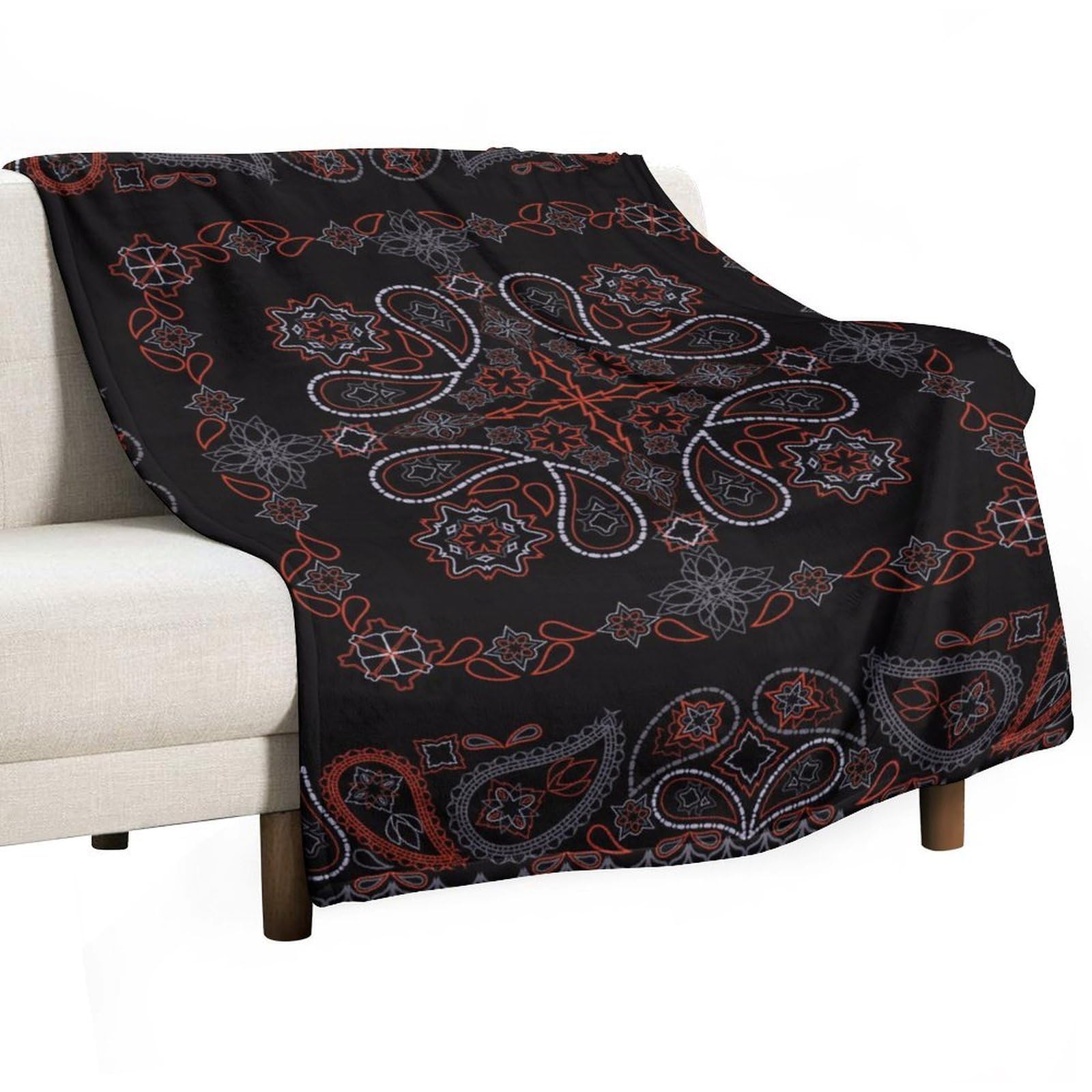 CGSBNGHA Bandana Black And Red Paisley Flannel Fleece Blanket Lightweight Soft Throw Blankets for Sofa Couch Bed Chair