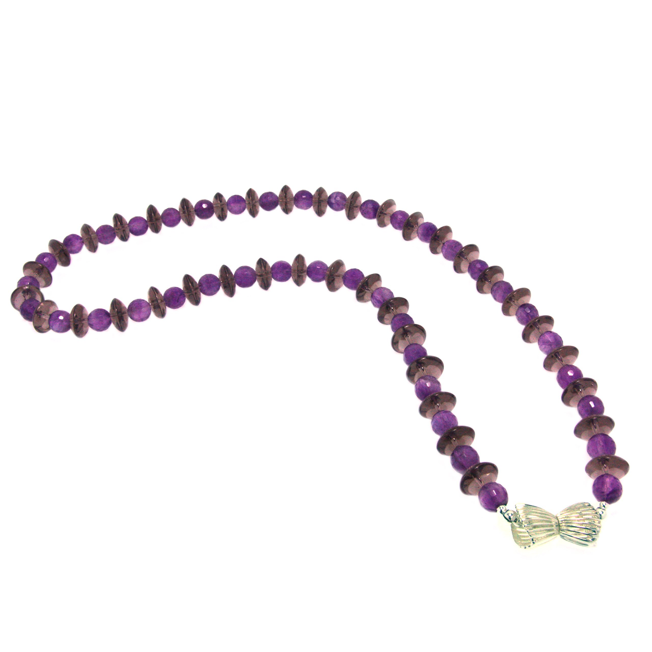 Collana Ametista e Quarzo Fume 'in Argento Sterling – Dimensioni delle Pietre 8 mm e 5 x 12 mm