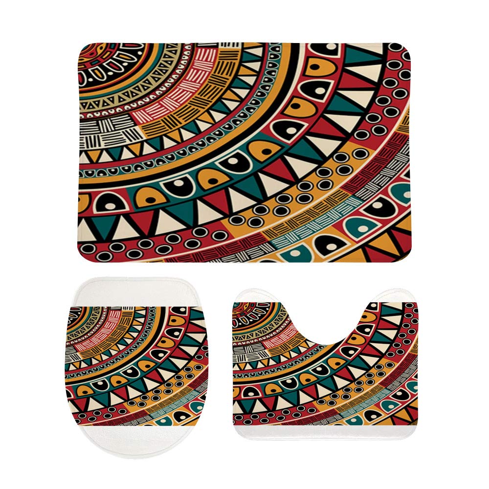 Tapis de bain 3 pièces art abstrait tribal pour WC et douche