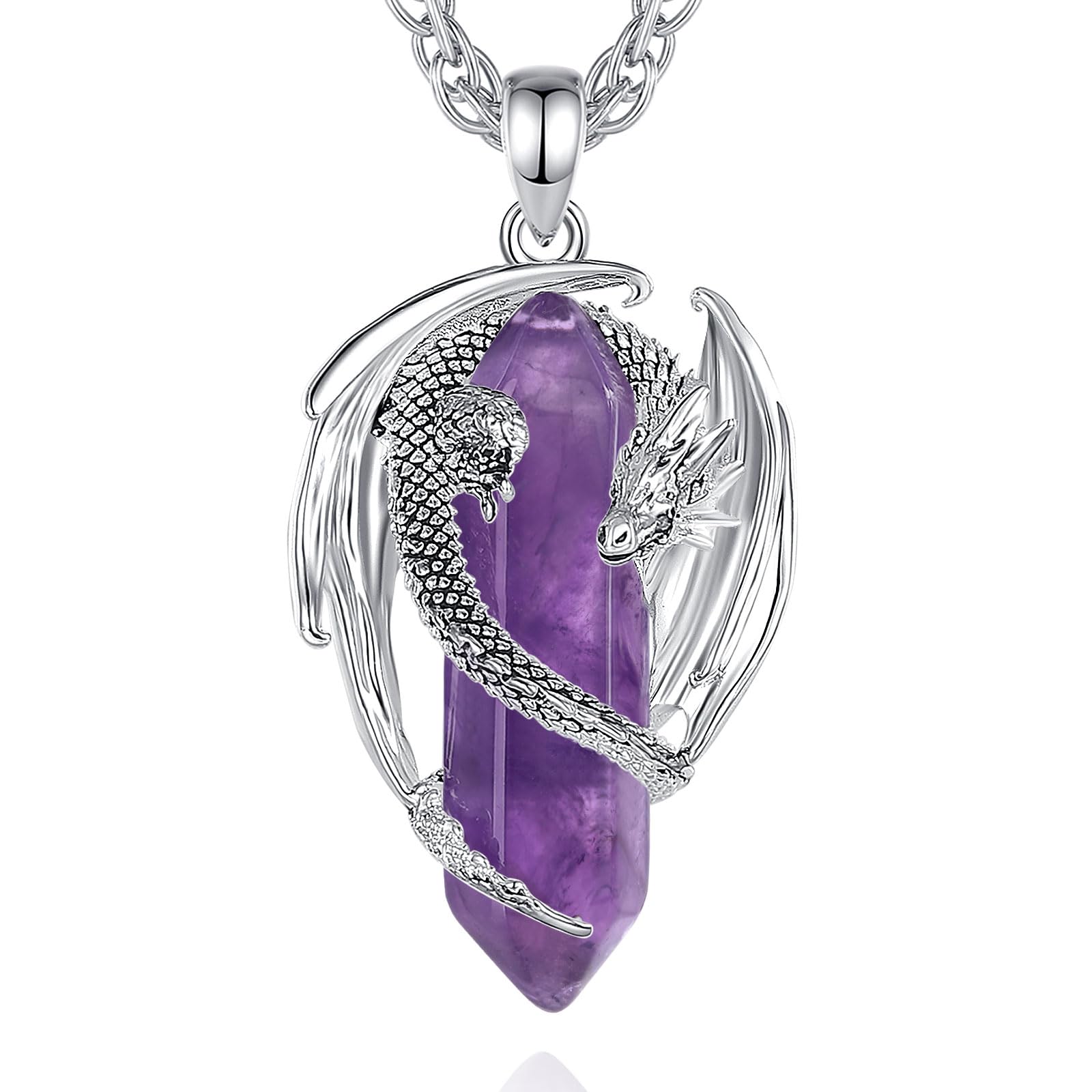 AEONSLOVE Collana Drago Vichingo con Cristallo, Ciondolo Drago con Ossidiana Pietra Occhio di Tigre Collana Ametista Corniola per Uomo Donna Gioielli Cristalli Chakra Regalo Cristalloterapia