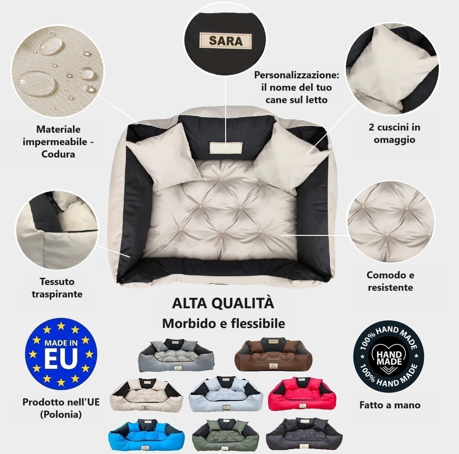 Letto Per Cani Piccoli PRESTIGE - Taglia S 55x45 Cm, Impermeabile, Lavabile, Grigio