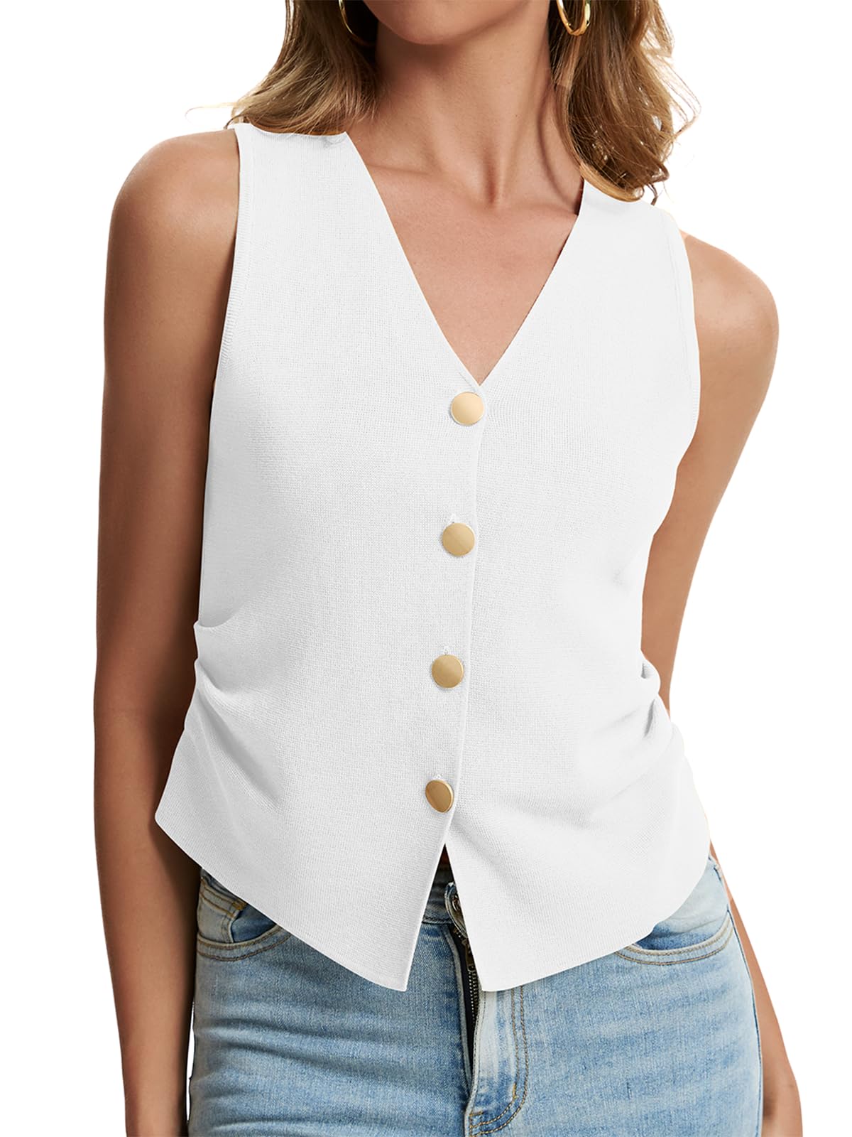 Sweater Vest Women Dressy Button Up Knit Sleeveless Tank Tops Work Business Casual Outfits Summer