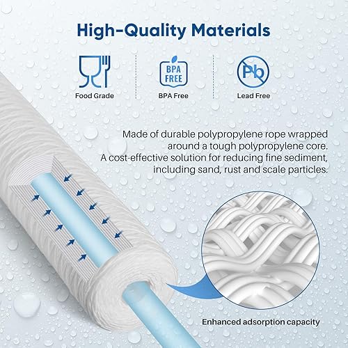 Miniatura 22 de PUREPLUS Filtro de sedimentos para heridas de cuerda para toda la casa de 5 micrones de 10 x 2.5 pulgadas para agua de pozo, cartucho de repuesto