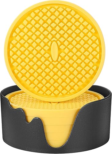 ME.FAN Posavasos de silicona paquete de 6 posavasos gruesos con soporte, tapete para tazas, antideslizante, antiadherente, se mantiene en su lugar,