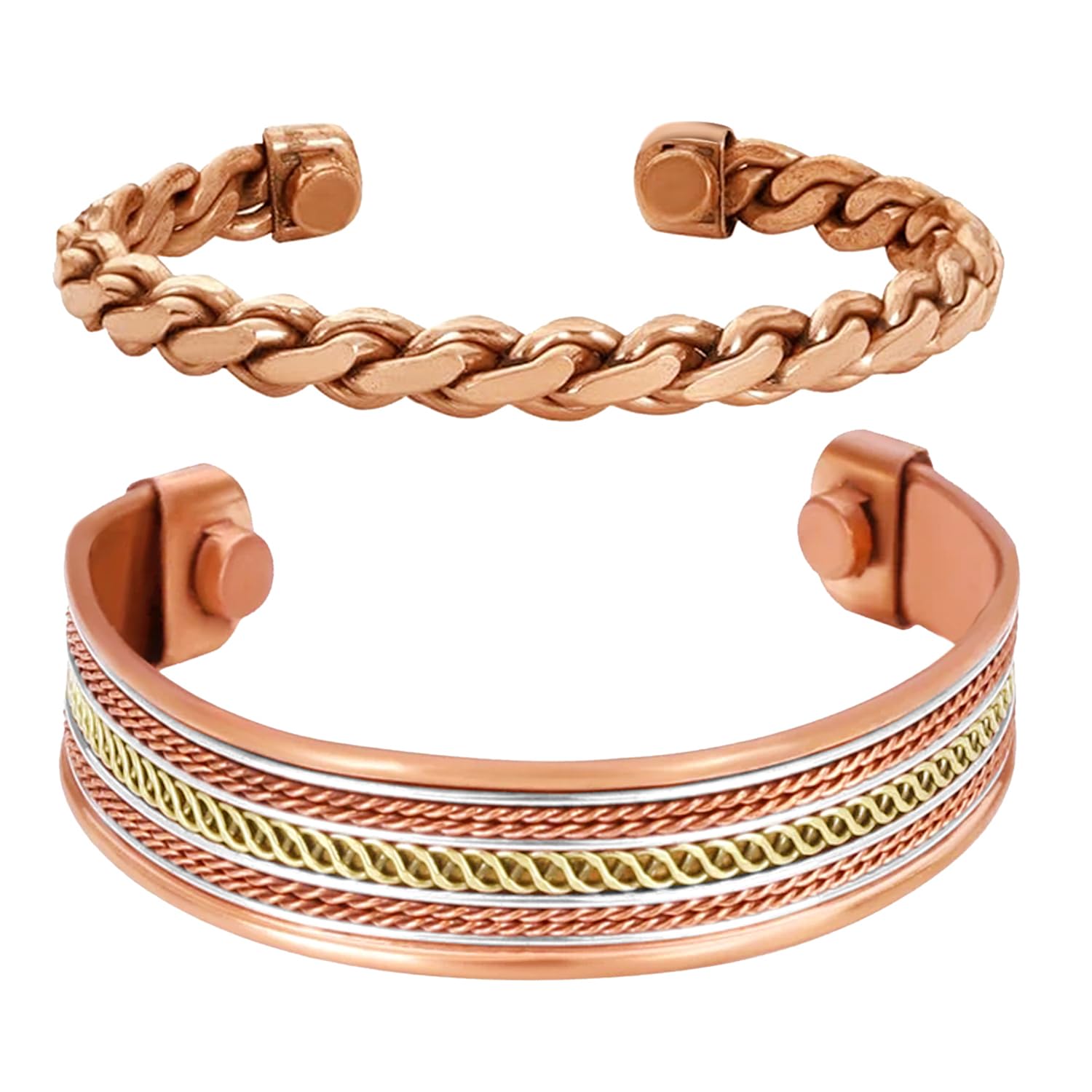 Fancy Copper Kada Bracelet for Men & Women | Rose Gold Plated | Set of 2 | Festive Stylish Design Jewellery | Anniversary Birthday Gift for Her/Him-image-46