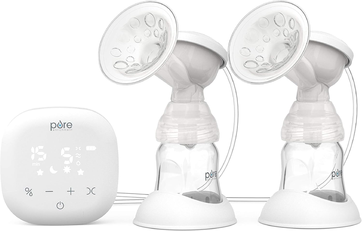 PureBaby® Double Electric Breast Pump - 5 Stimulation Modes, 9 Expression Modes, Dual or Single Expression, Adjustable Suction, Anti-Backflow Design, & Rechargeable Battery for Travel