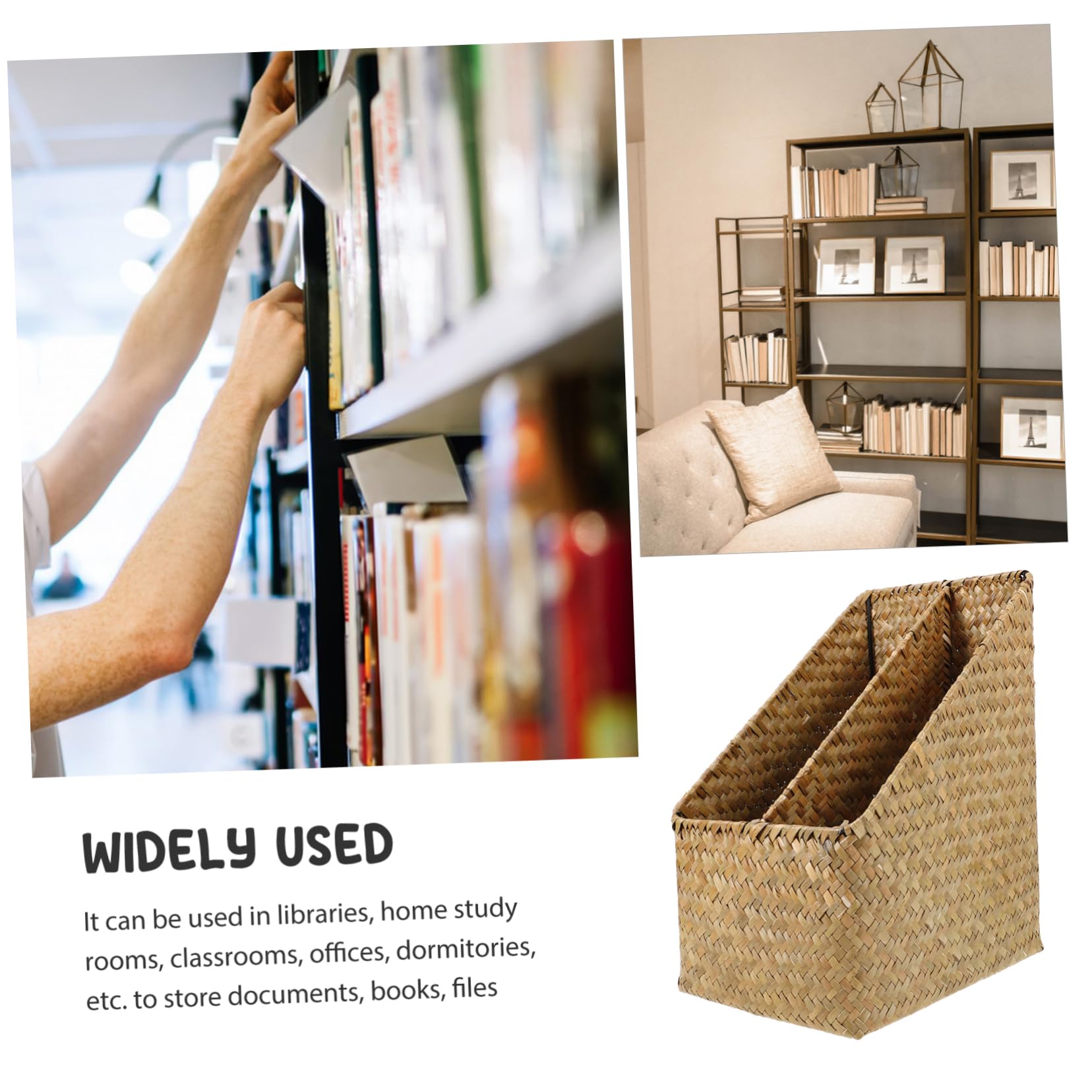 Levemolo Straw Woven Book Storage Box Rustic Multifunctional Desktop Organizer for Books Sundries Vintage Design Natural Seagrass Craftsmanship for Home and Tidying Spaces