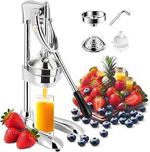 Hand Press Juicer Machine, Manual Citrus Juicer, Hand Press Squeezer with Two Head, Stainless Steel Crusher, Fruit Press Juicer for Lemon Pomegranate