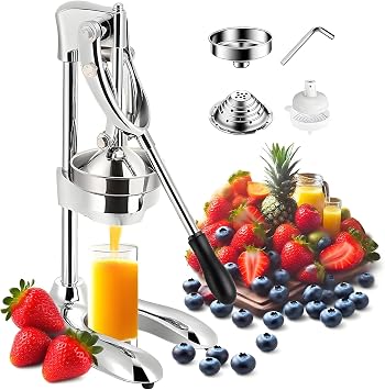 Hand Press Juicer Machine, Stainless Steel Orange Juice Squeezer, Commercial Manual Citrus Juicer with Two Head, Fruit Press Juicer for Lemon Pomegranate