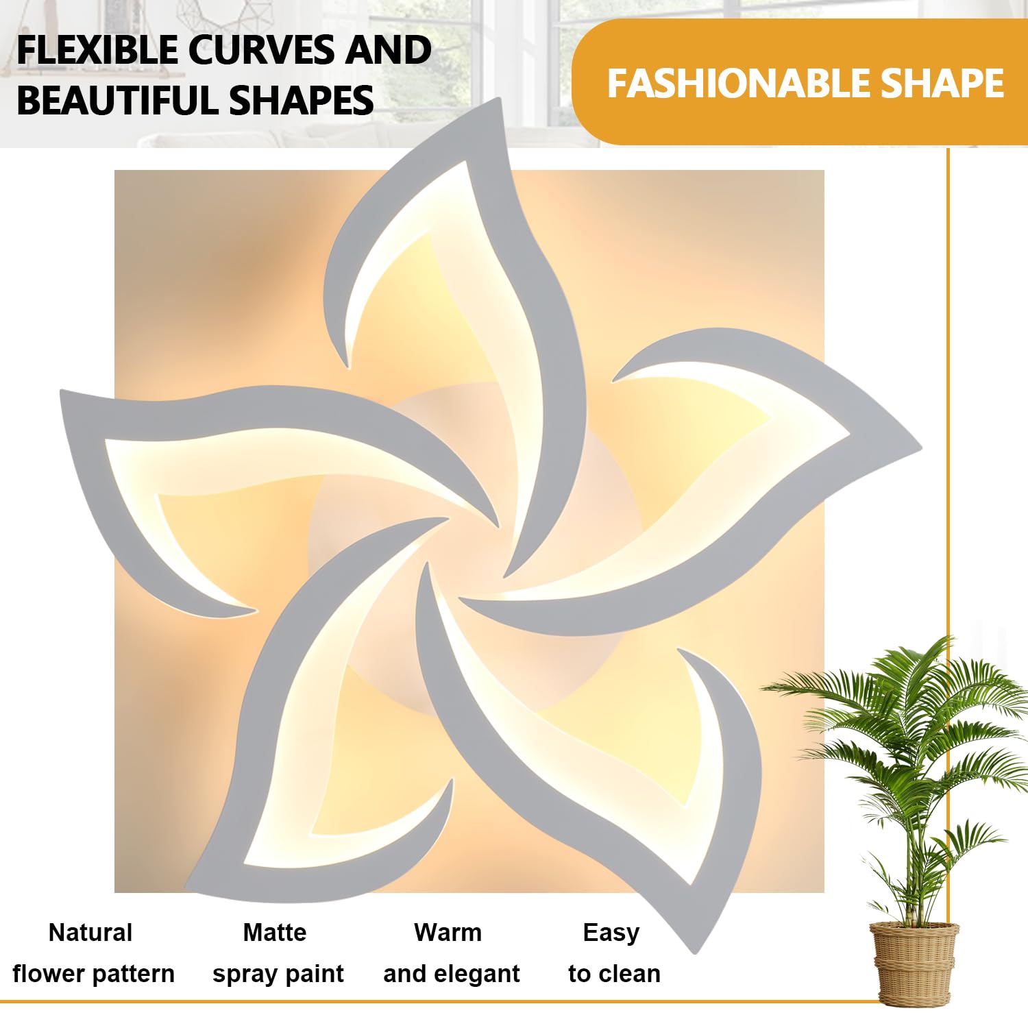 Comely Lampada LED Soffitto Moderno, 60cm 60W 6750LM Plafoniera LED Soffitto, Creativo Fiore Acrilico Lampada da Soffitto per Camera da Letto, Soggiorno, Bagno luce bianca calda 3000K, Bianco