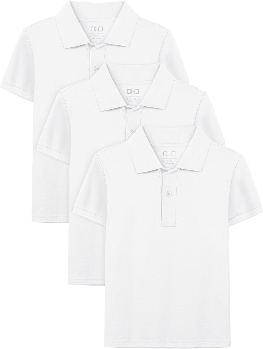 3 Pack School Uniform for Boys Polo Shirt Cotton Uniform Shirts for 3-14Y | School Clothes, Kids Golf Polos, Button Closure Collared Shirt for Class/Play/Summer Wear, Short Sleeve, Soft & Breathable