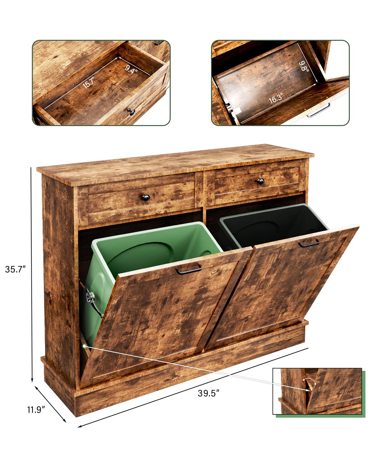 Buy TCHOMENY Tilt Out Trash Double with Drawer, Trash