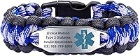 Vista 52 de Pulsera de alerta médica Paracord para hombres y mujeres Pulsera de identificación médica de acero inoxidable con hebillas de liberación lateral