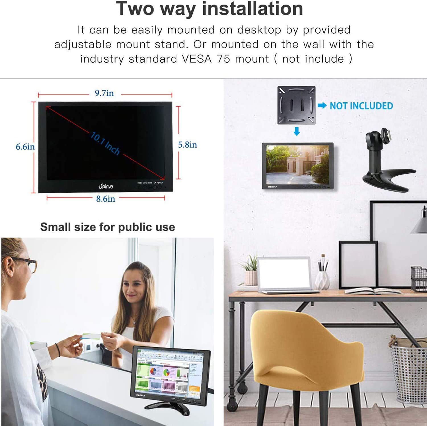 Monitor CCTV per piccoli monitor HDMI da 10,1 pollici copertura in metallo con porta USB AV VGA BNC di sorveglianza sicuro per uffici domestici Schermo HD 1280x800 con altoparlante incorporato