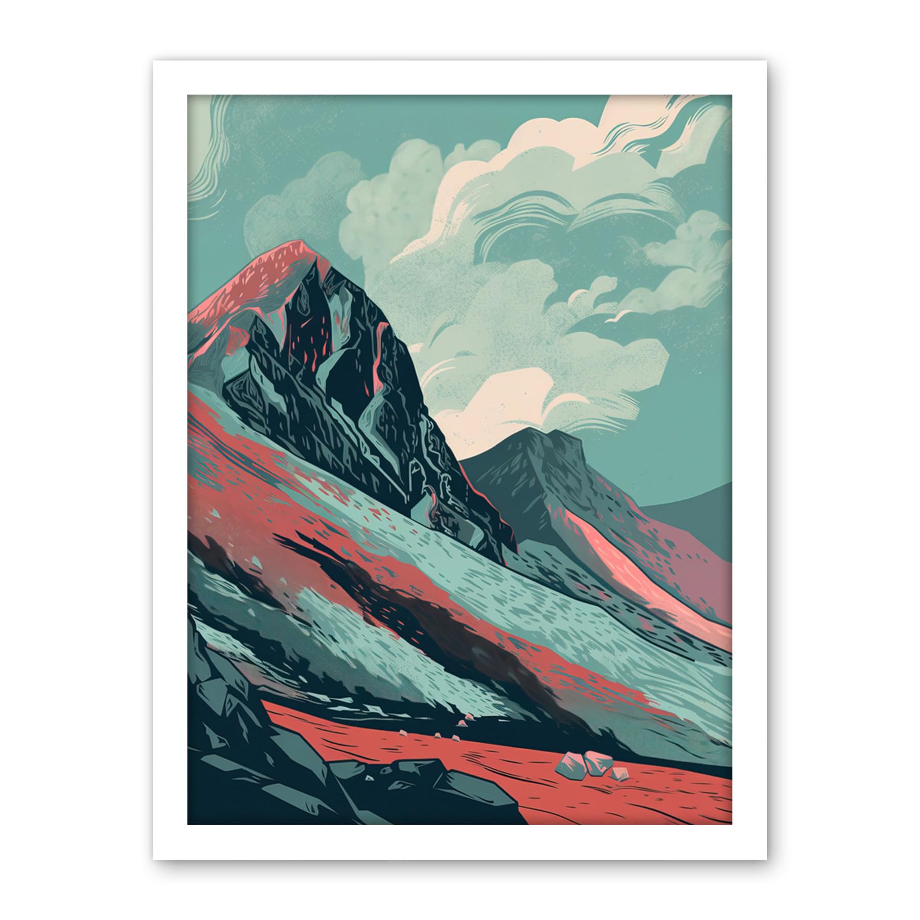 Artery8 Scottish Highlands Mountain Landscape Illustration Artwork Framed Wall Art Print 18X24 Inch