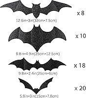 Vista 2 de DIYASY Decoración de pared de murciélagos grandes, murciélago colgante con purpurina 3D, decoración de Halloween, calcomanías de plástico