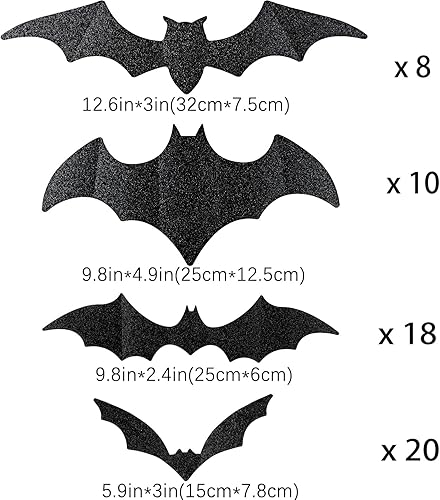 Miniatura 2 de DIYASY Decoración de pared de murciélagos grandes, murciélago colgante con purpurina 3D, decoración de Halloween, calcomanías de plástico para