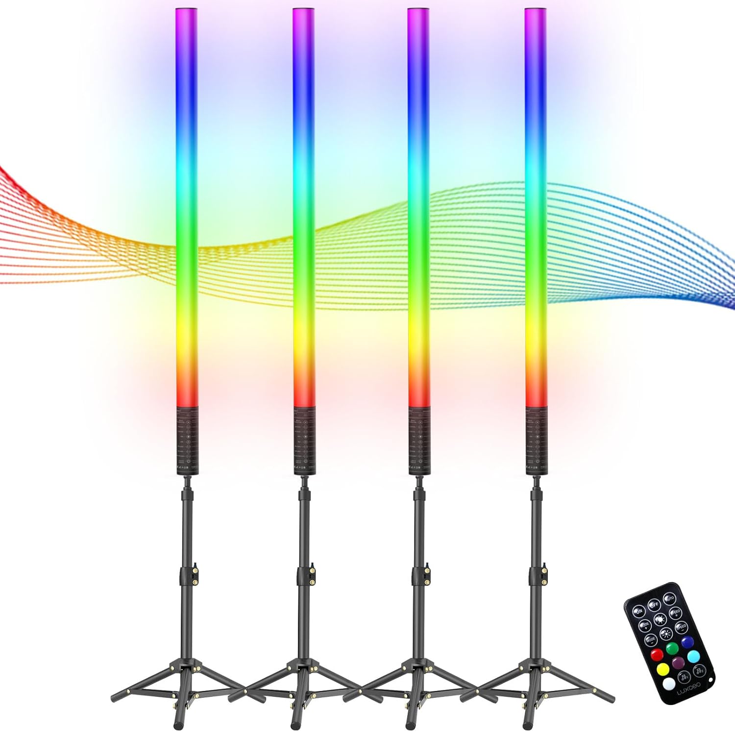 4Pack RGB Tube Light Bar with Stand, 5000mAh Battery Powered LED Video Light Wand Handheld Color Neon Tube Lights Stick for Stage DJ Dance Club Party Photography Studio Lighting