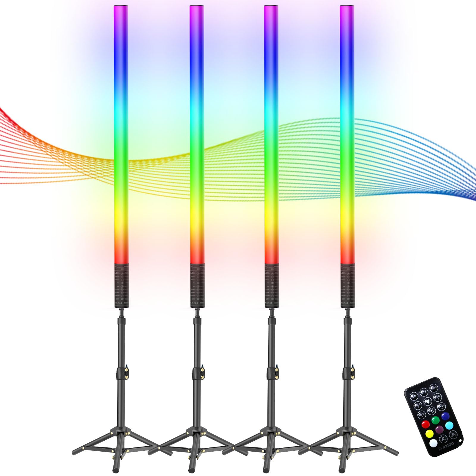 4Pack RGB Tube Light Bar with Stand, 5000mAh Battery Powered LED Video Light Wand Handheld Color Neon Tube Lights Stick for Stage DJ Dance Club Party Photography Studio Lighting