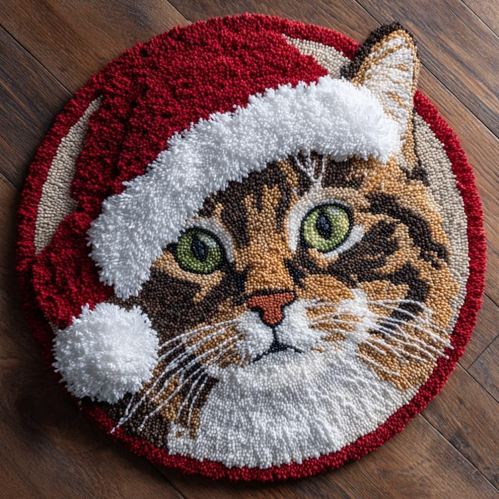 kitphoenix Round DIY Latch Hook Rug Kits Cat 20X20Inch (50X50Cm) Easy for Beginners Round Carpet Crochet Yarn Craft Large Rug Hook and Latch Tapestry for Home Decor