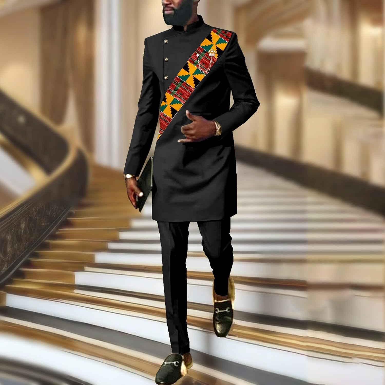 SEA&ALP African Men Dashiki Outfit 2 Piece Suit Shirt and Pants Set Slim Fit Wedding Dress Attire Clothing - Image 6