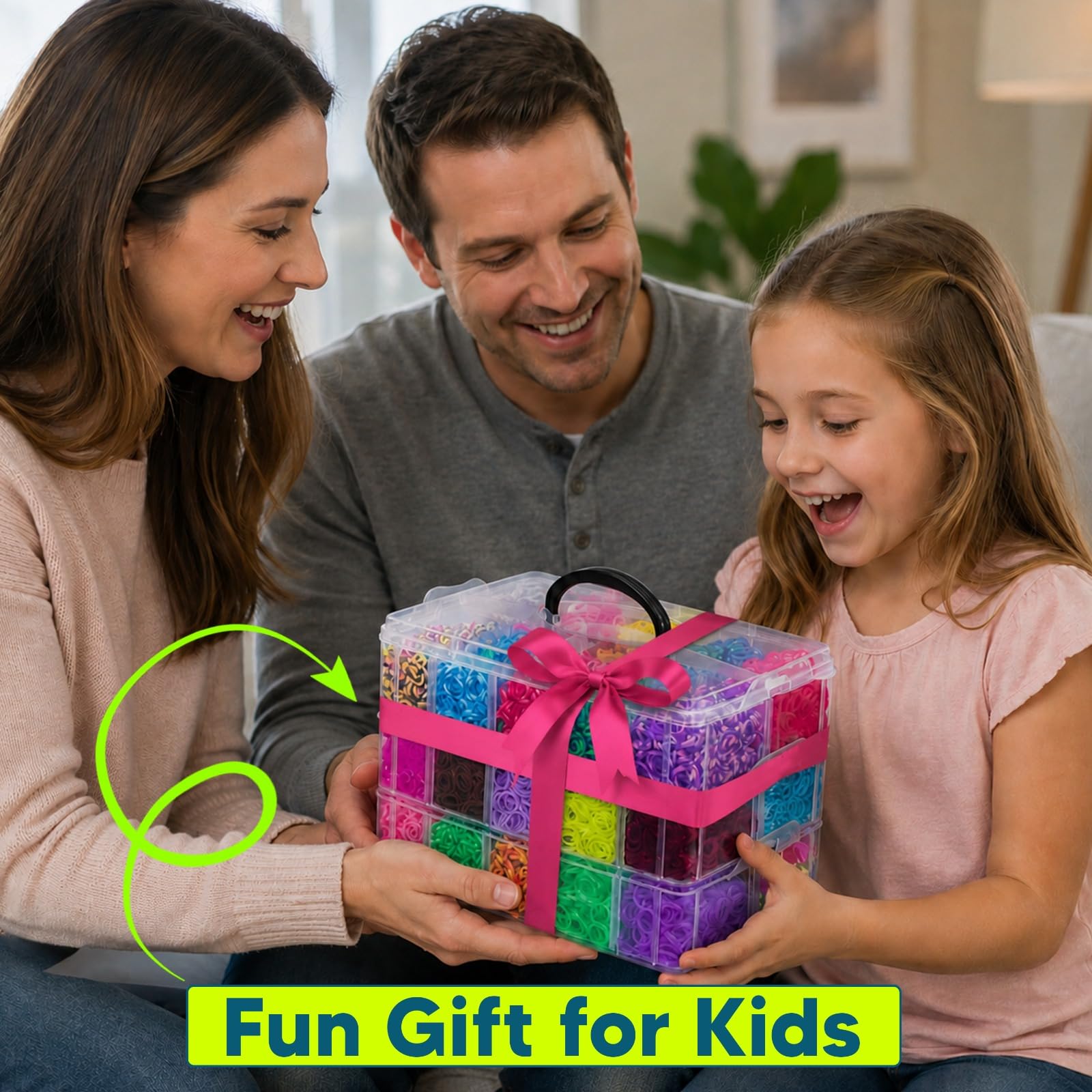 Kit de más de 15000 bandas de telar – 25 bandas de colores vibrantes – Kit de fabricación de pulseras de bandas de goma con cuentas del alfabeto, ganchos en S y herramientas con caja de almacenamiento