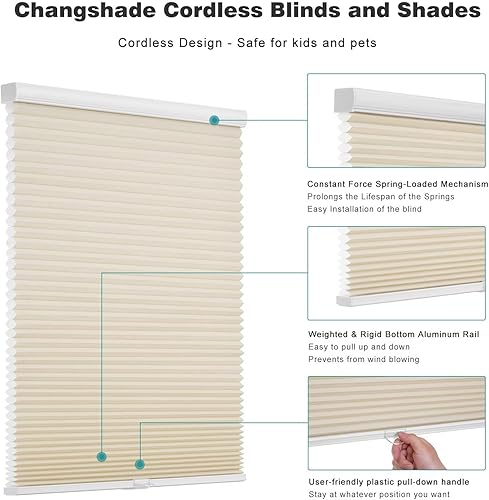 Miniatura 3 de Changshade Persianas celulares sin cordones, con filtro de luz, plisadas, fáciles de instalar para ventanas de interior y puertas francesas, 29