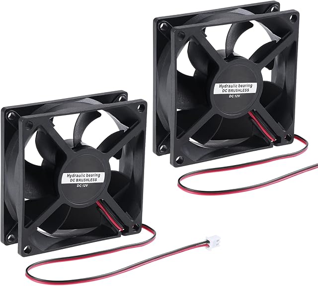 eROOSI 2 PCS 80mm x 80mm x 25mm DC12V 8025 Brushless Cooling Fan, DC12V 0.25A Mini Fan, DC12 V Hydraulic Bearing Cooling Fan with 2-Pin Connector for Cooling PC Computer Case CPU Coolers Radiators
