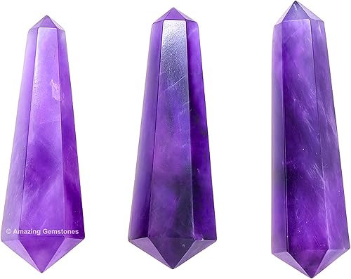 Miniatura 2 de Puntos de cristal de amatista, cristales curativos y piedras a granel, paquete de 3 puntas curativas de doble terminación, cristales a granel para