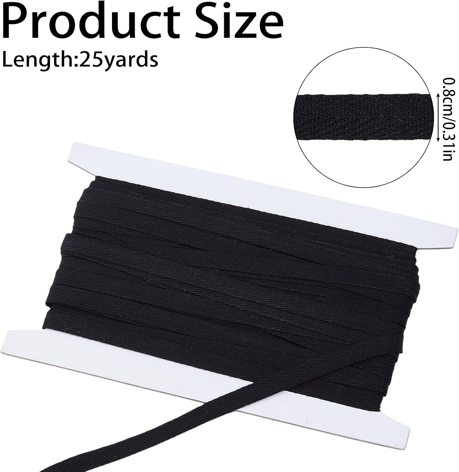 Black Flat Replacement Cotton Cords, 25 Yard Soft Drawstring Replacement Cord, 8mm Wide Rope Cords Roll for Hoodie Sweatpants Shorts Pants Strap Garment