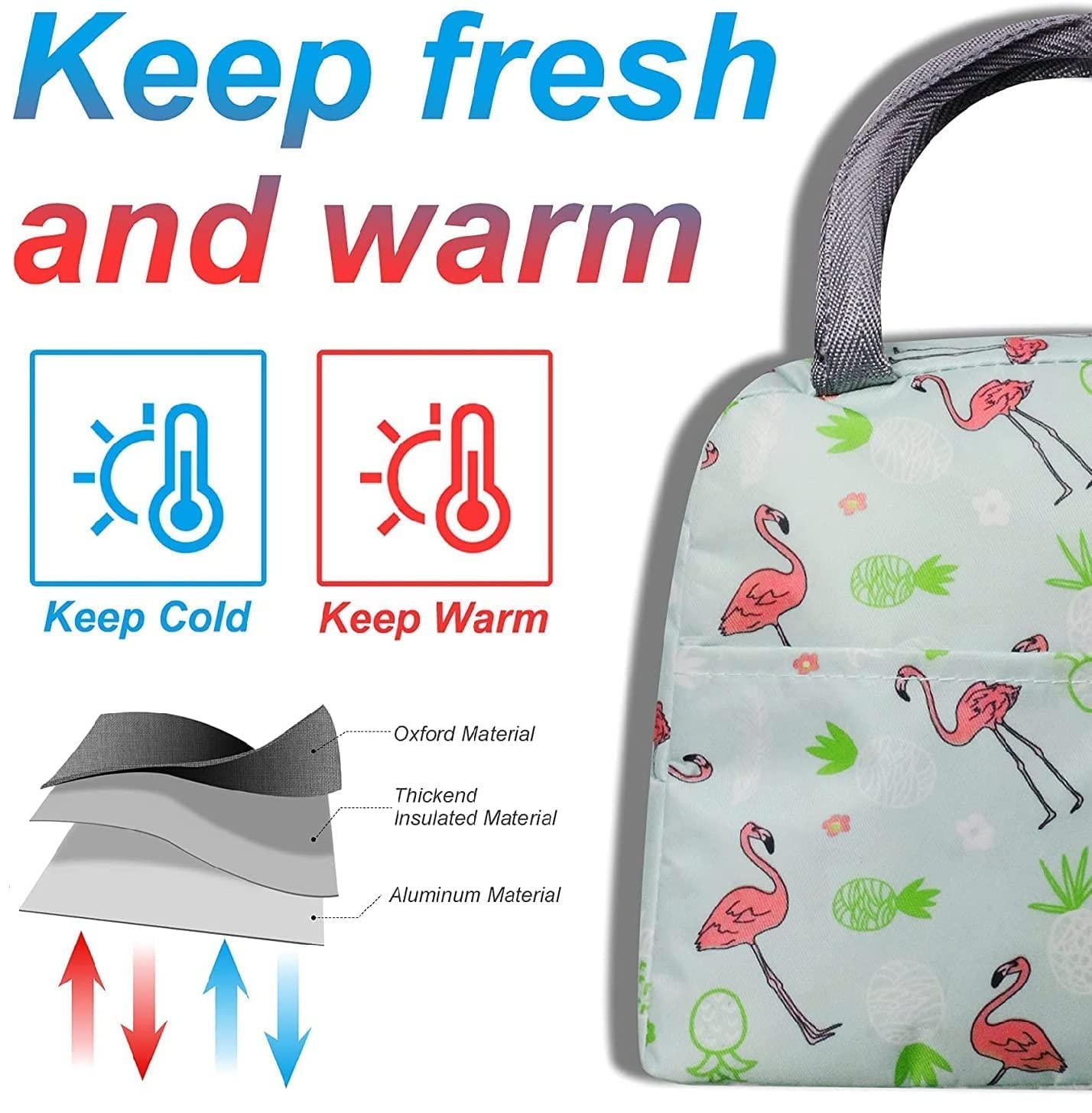 KARDIFF Aluminum Foil Insulated Lunch Bag For Women Small Lunch Leakproof Bag For Office, Work, School, Picnic Beach, Office, Outdoor, Gymor Travel (Green Flamingo), 5 Liter — Amazon image 3