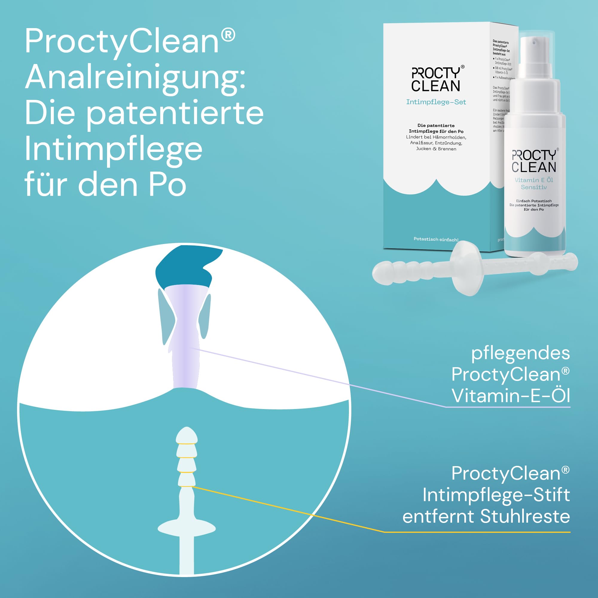 ProctyClean PoBox - Inftimpflege und Hygiene für den Po im Wohlfühl-Paket | Tägliche Pflege, Hilfe bei Hämorrhoiden, Analfissuren, Jucken, Brennen, statt feuchtem Toilettenpapier, auch als Geschenk